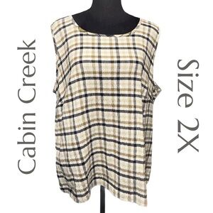 Cabin Creek - Sleeveless Plaid Top - Soft Cotton Blend - Scoop Neck - Size 2X